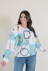 Queen of Sparkles Light Blue & White Checkered Medical Instrument Icon Sweatshirt