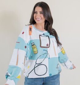 Queen of Sparkles Light Blue & White Checkered Medical Instrument Icon Sweatshirt
