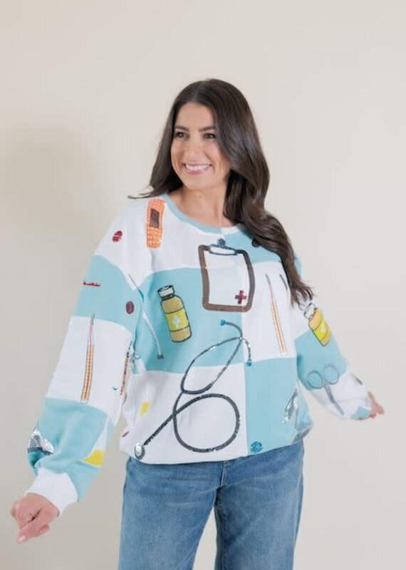 Queen of Sparkles Light Blue & White Checkered Medical Instrument Icon Sweatshirt