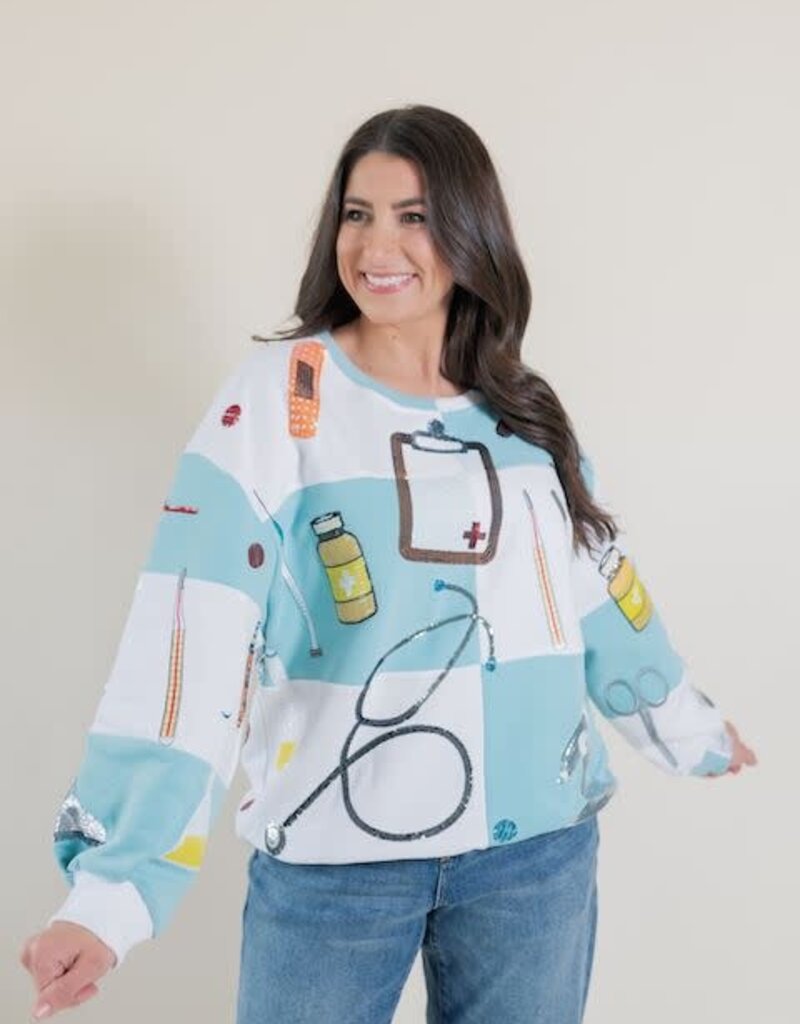 Queen of Sparkles Light Blue & White Checkered Medical Instrument Icon Sweatshirt