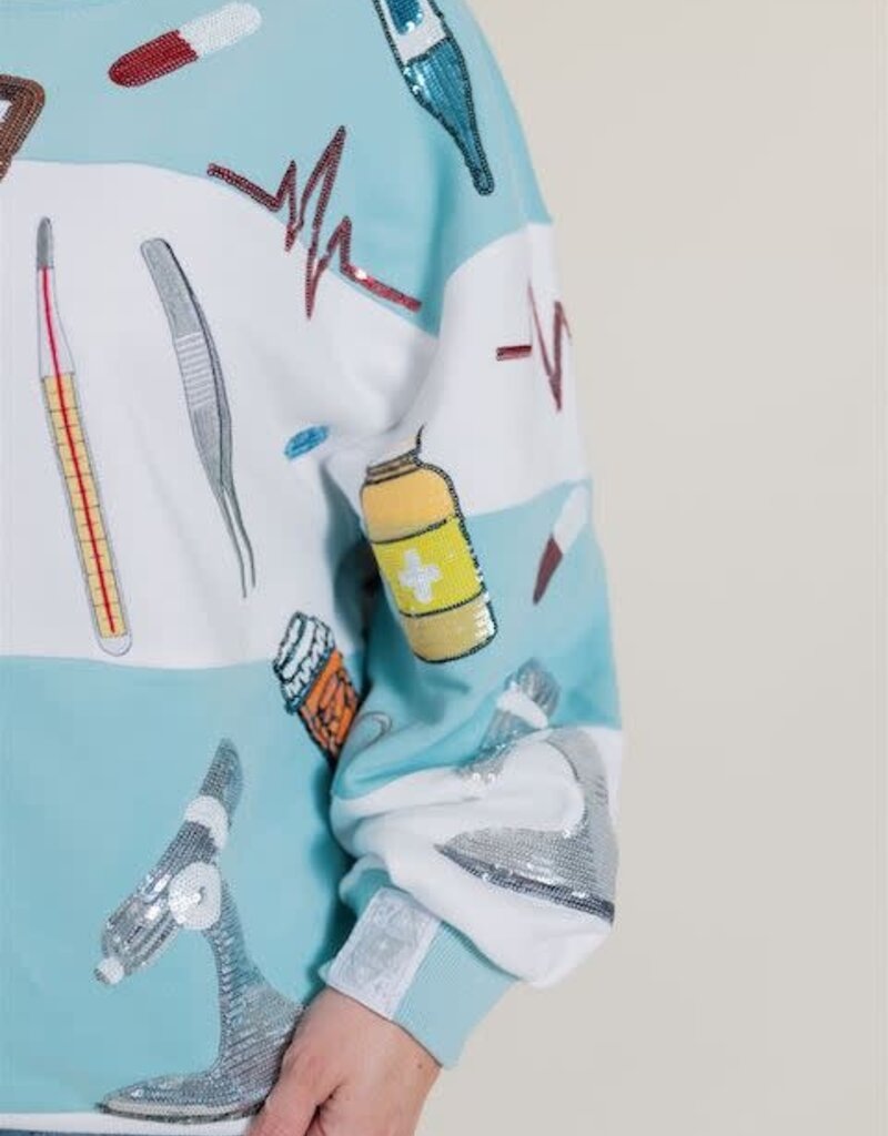 Queen of Sparkles Light Blue & White Checkered Medical Instrument Icon Sweatshirt