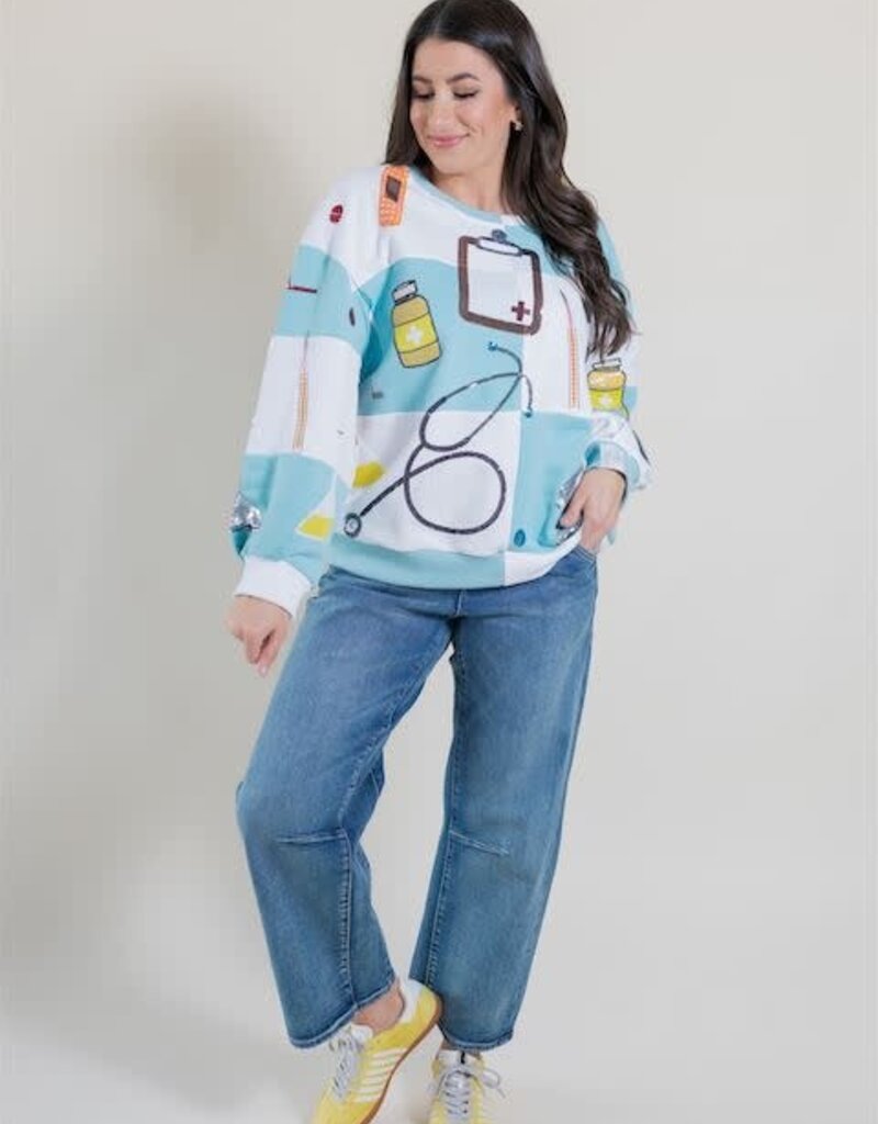 Queen of Sparkles Light Blue & White Checkered Medical Instrument Icon Sweatshirt