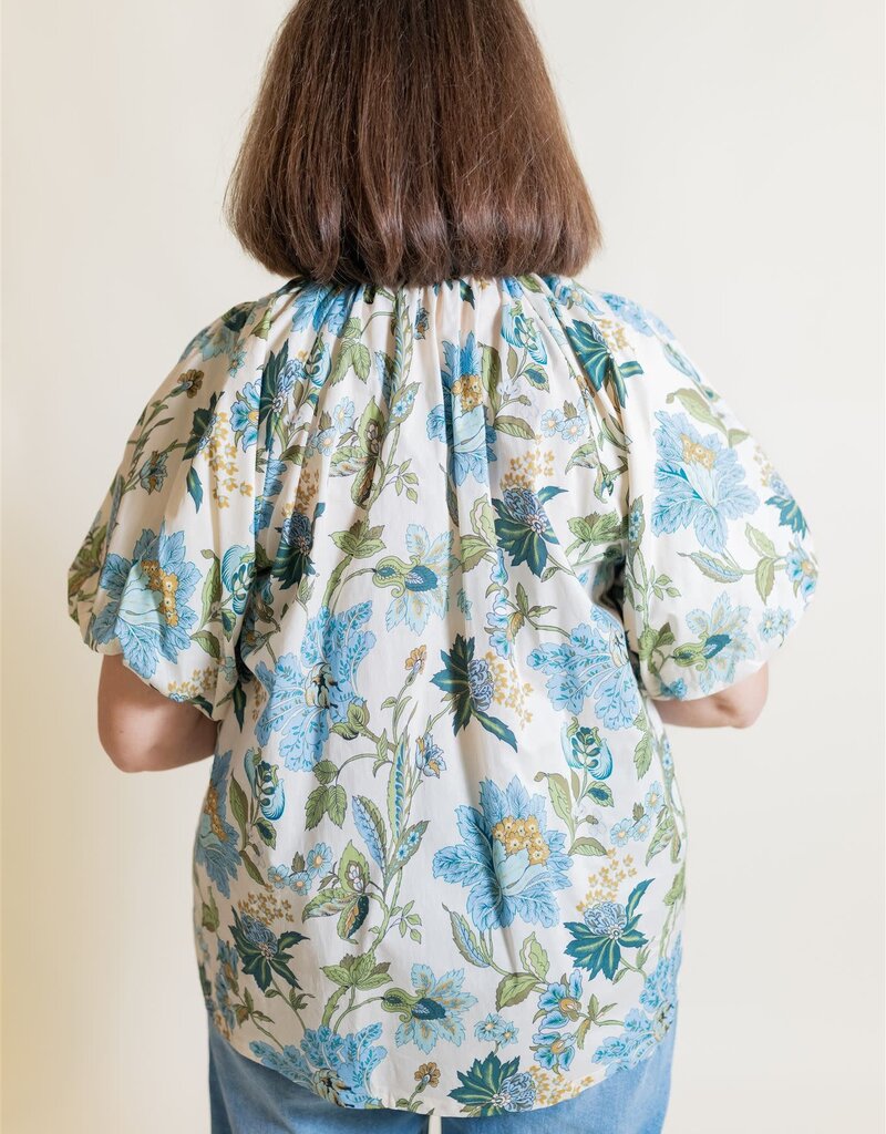 Floral Contrast Stitch Detail Blouse