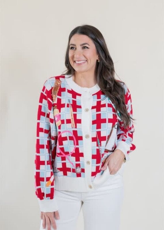 Queen of Sparkles Red & Blue Medical Supply Cardigan