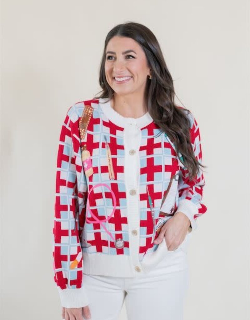 Queen of Sparkles Red & Blue Medical Supply Cardigan
