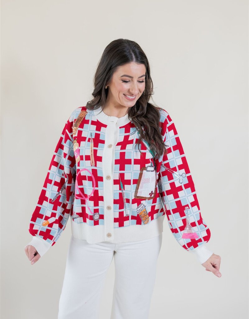 Queen of Sparkles Red & Blue Medical Supply Cardigan