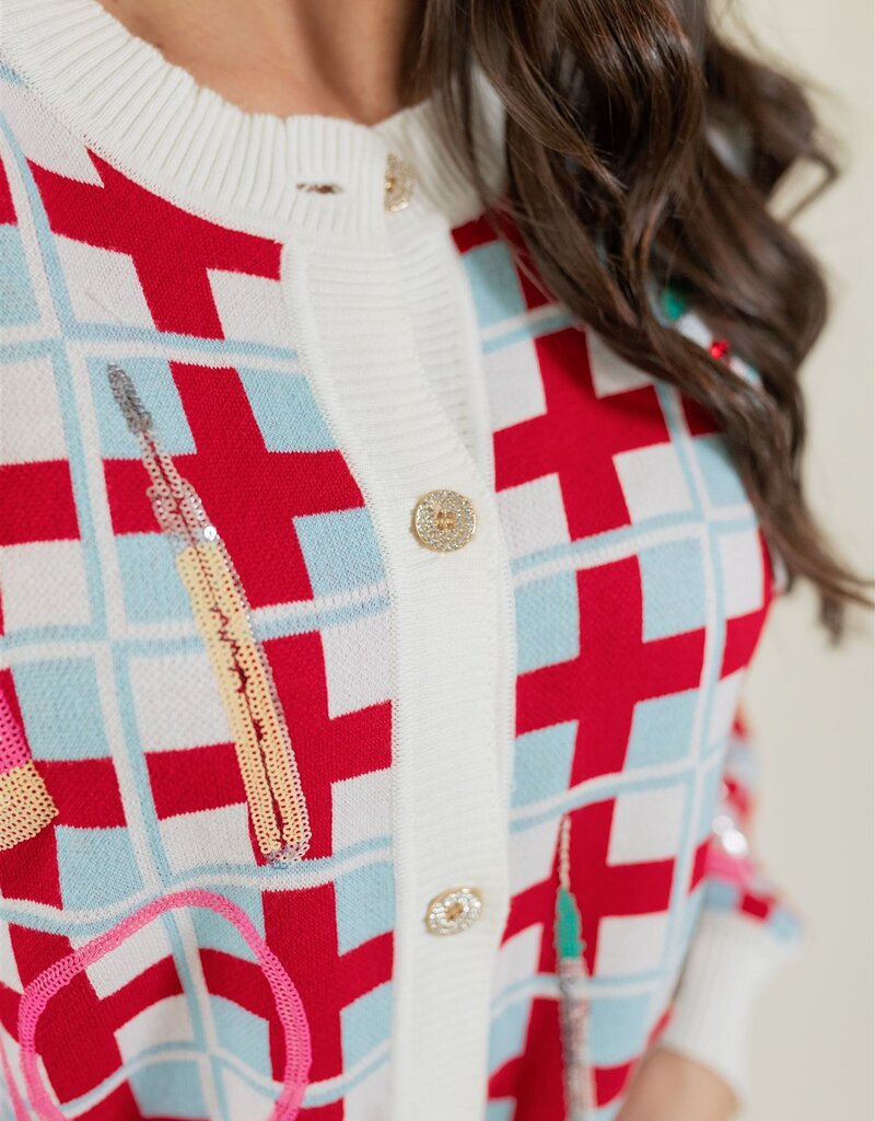 Queen of Sparkles Red & Blue Medical Supply Cardigan