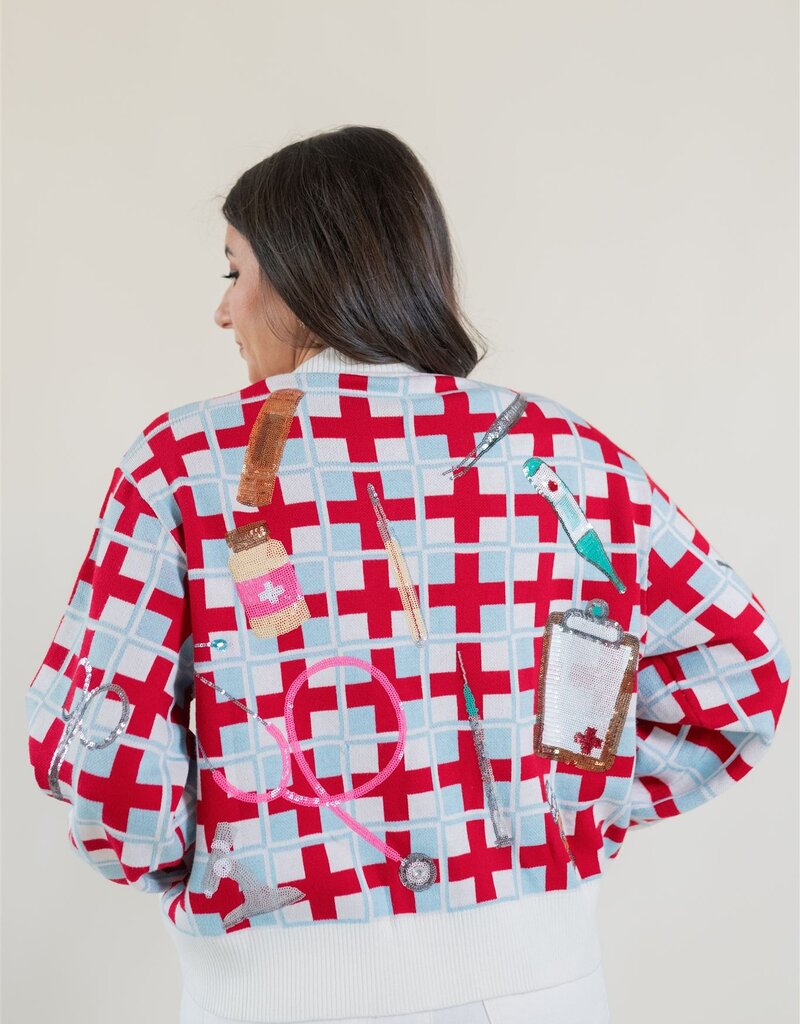 Queen of Sparkles Red & Blue Medical Supply Cardigan