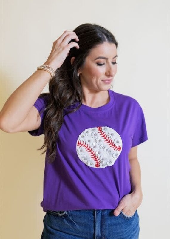 Queen of Sparkles Purple Flower Baseball Tee