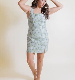 Green Floral Jacquard Mini Dress
