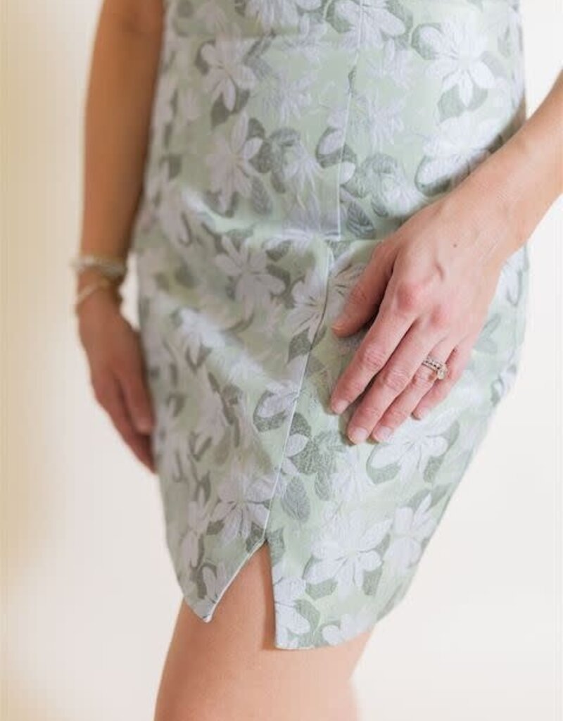 Green Floral Jacquard Mini Dress