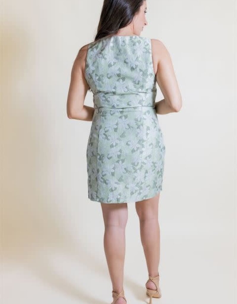 Green Floral Jacquard Mini Dress