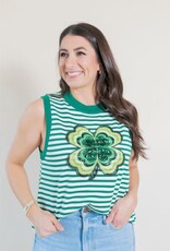 Queen of Sparkles Green Striped Shamrock Knit Tank
