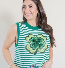 Queen of Sparkles Green Striped Shamrock Knit Tank