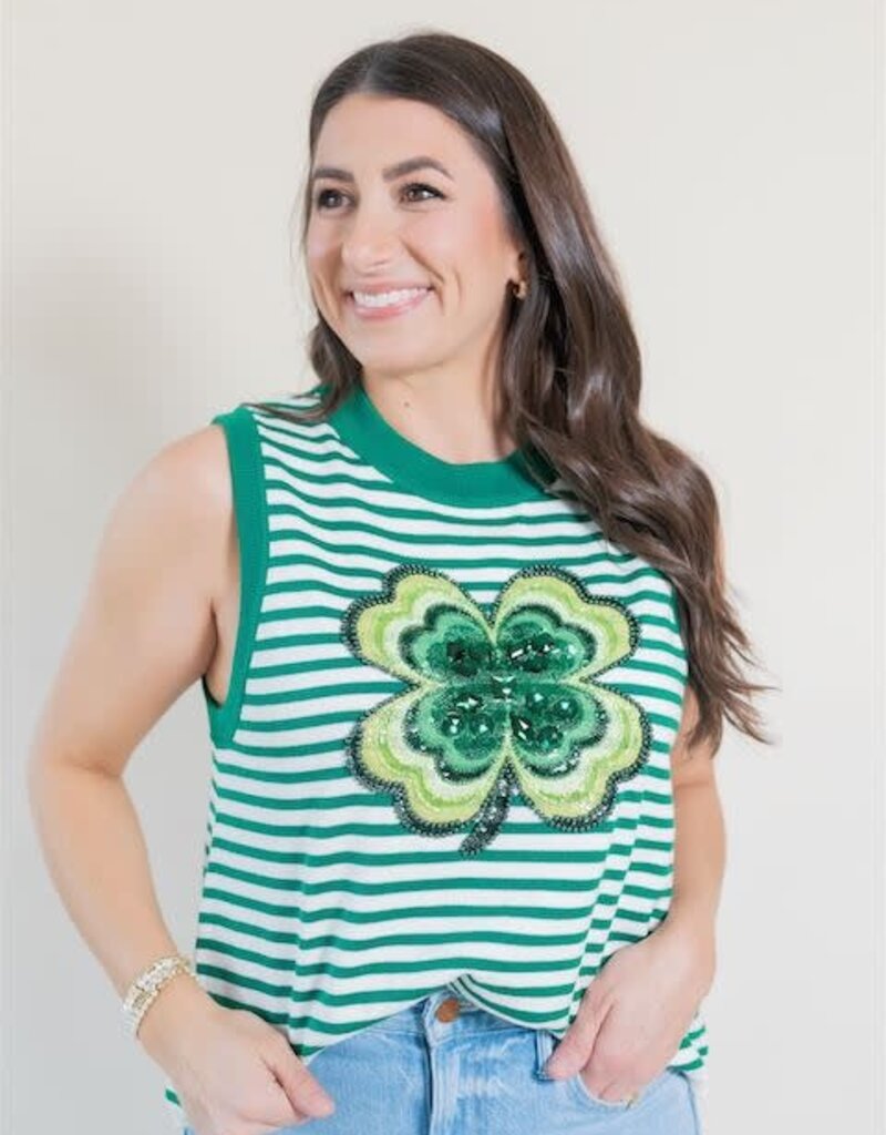 Queen of Sparkles Green Striped Shamrock Knit Tank