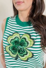 Queen of Sparkles Green Striped Shamrock Knit Tank