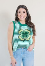 Queen of Sparkles Green Striped Shamrock Knit Tank
