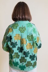 Queen of Sparkles Green & White Rhinestone Shamrock Button Up