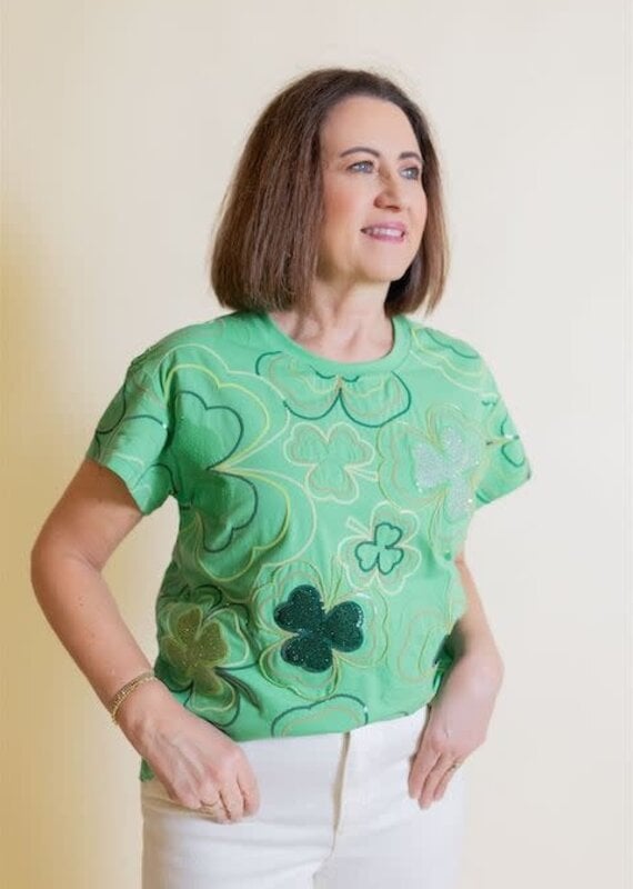 Queen of Sparkles Green Groovy Shamrock Tee