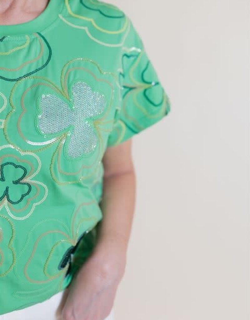 Queen of Sparkles Green Groovy Shamrock Tee