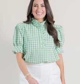 Green Gingham Ruffle Blouse