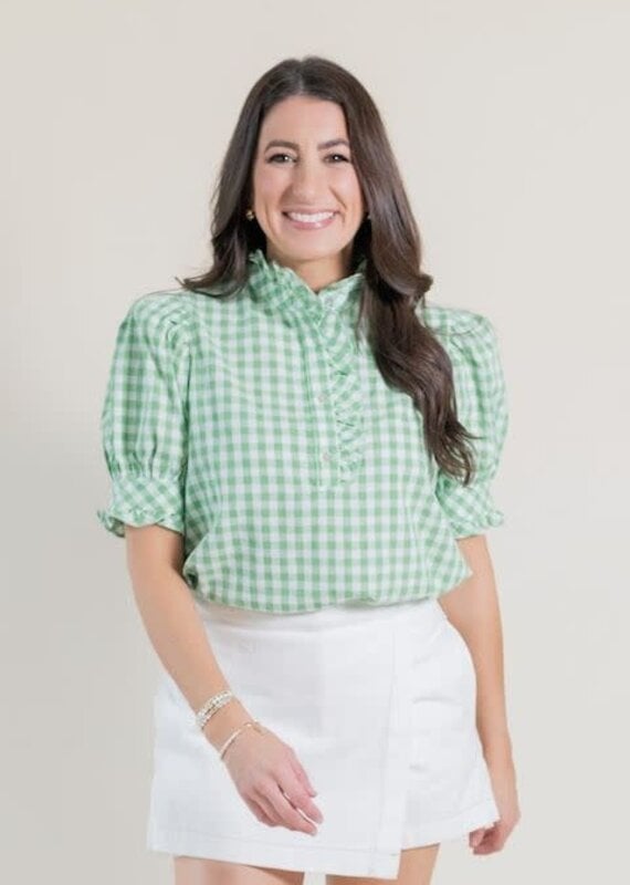 Green Gingham Ruffle Blouse