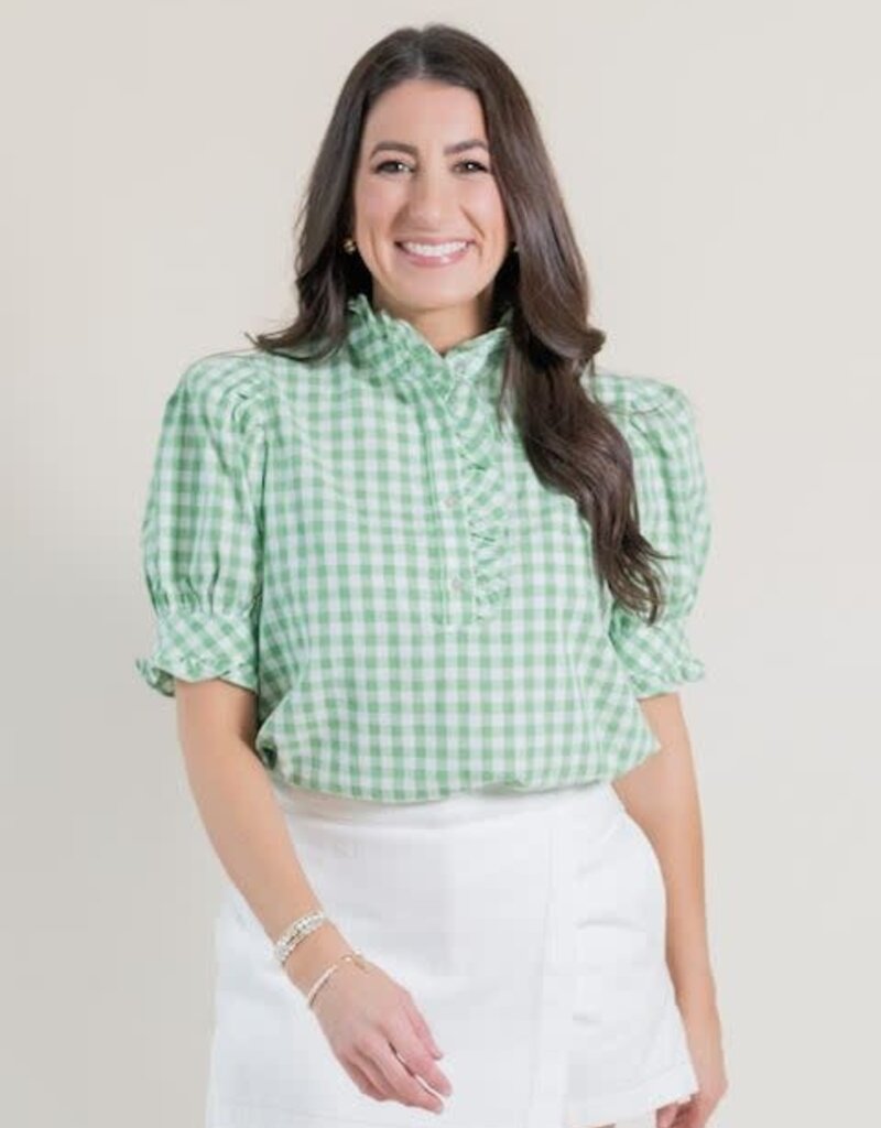 Green Gingham Ruffle Blouse