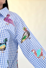 Queen of Sparkles Blue & White Gingham Scattered Duck Button Up