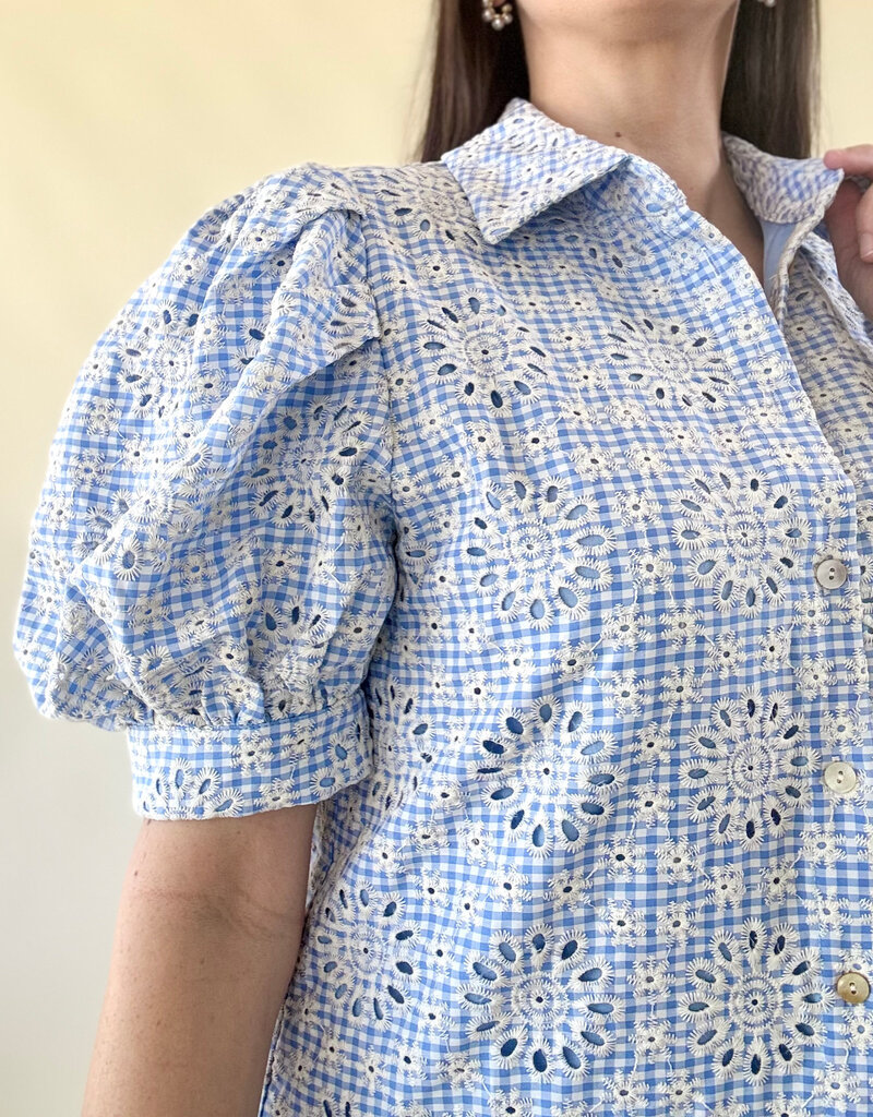 Gingham Eyelet Ruffle Mini Dress