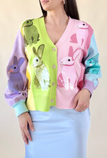 Queen of Sparkles Rainbow Colorblock Easter Bunny Cardigan