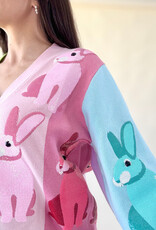 Queen of Sparkles Rainbow Colorblock Easter Bunny Cardigan