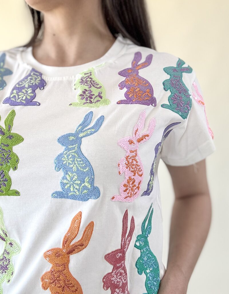 Queen of Sparkles White Multi Easter Bunny Tee