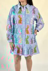 Queen of Sparkles Blue & White Striped Easter Bunny Cotton Dress