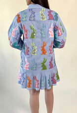 Queen of Sparkles Blue & White Striped Easter Bunny Cotton Dress