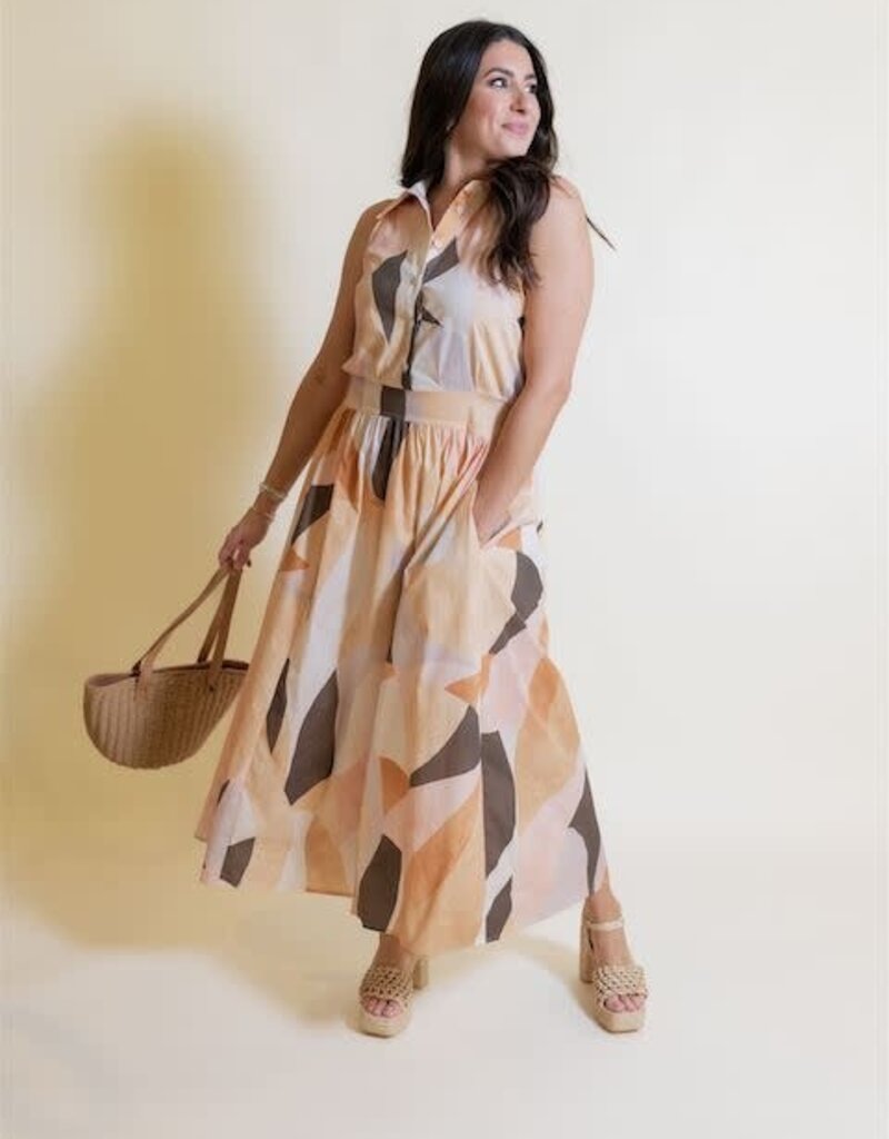 Neutral Prism Collared Midi Dress