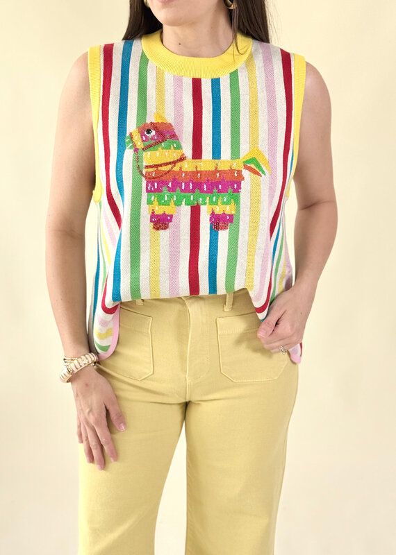 Queen of Sparkles Rainbow Striped Pinata Knit Tank