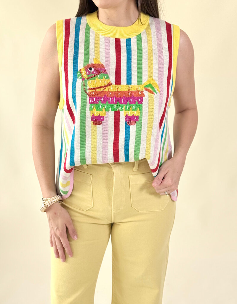 Queen of Sparkles Rainbow Striped Pinata Knit Tank