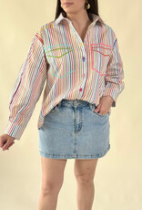 Queen of Sparkles Rainbow Striped Button Up