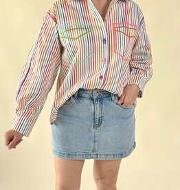 Queen of Sparkles Rainbow Striped Button Up