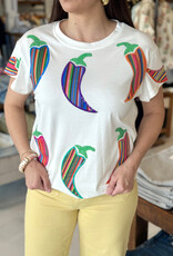 Queen of Sparkles White Multi Striped Chili Pepper Tee