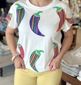 Queen of Sparkles White Multi Striped Chili Pepper Tee