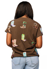 Queen of Sparkles Brown Multi Cowboy Boot Tee