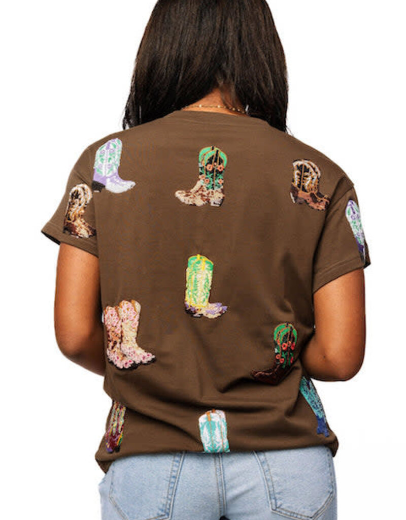 Queen of Sparkles Brown Multi Cowboy Boot Tee