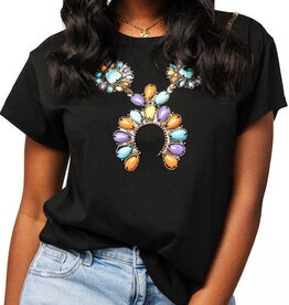 Queen of Sparkles Black Multi Turquoise Necklace Tee
