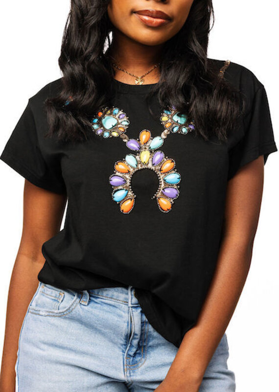 Queen of Sparkles Black Multi Turquoise Necklace Tee