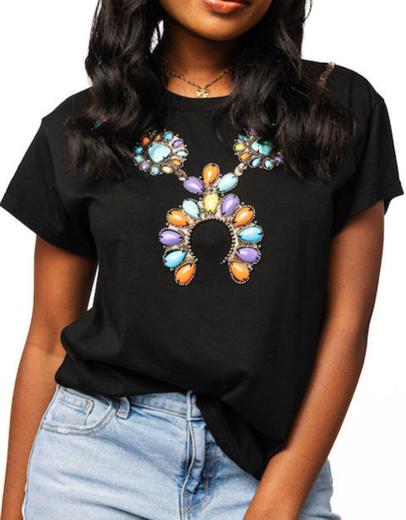 Queen of Sparkles Black Multi Turquoise Necklace Tee