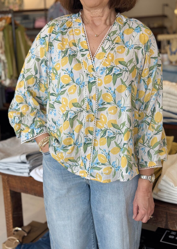 Lemon & Floral Print Blouse
