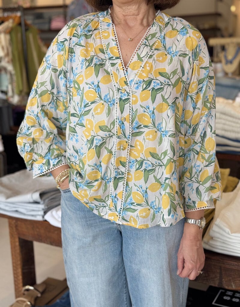 Lemon & Floral Print Blouse