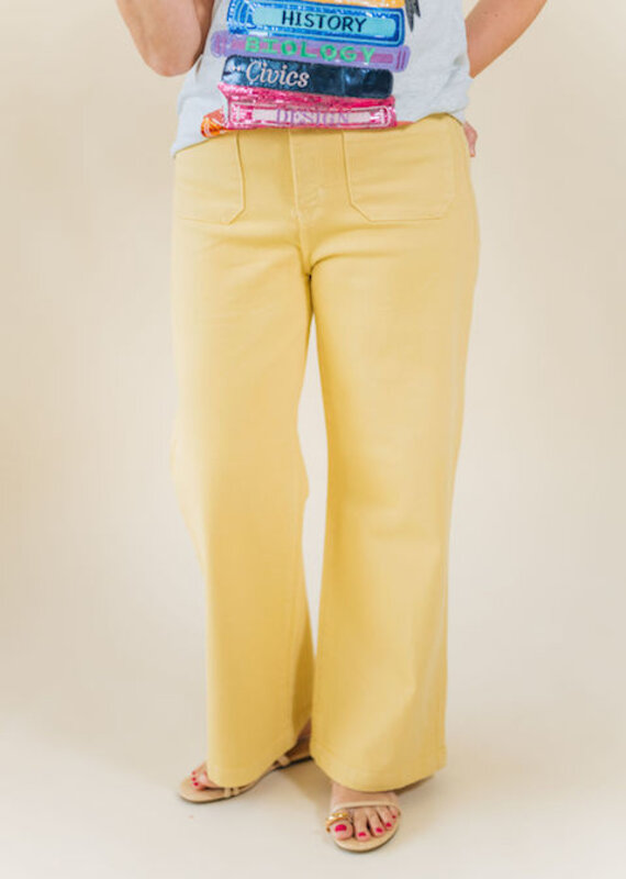 Just Black Yellow Patch Pocket Wide Leg