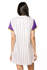 Queen of Sparkles Licensed LSU Striped Baseball Word Tee Dress